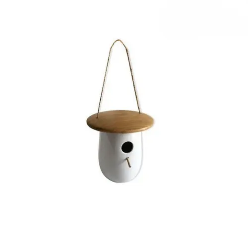 Nichoir thyni en bois et céramique blanc Ø 18 x H 13,8 cm