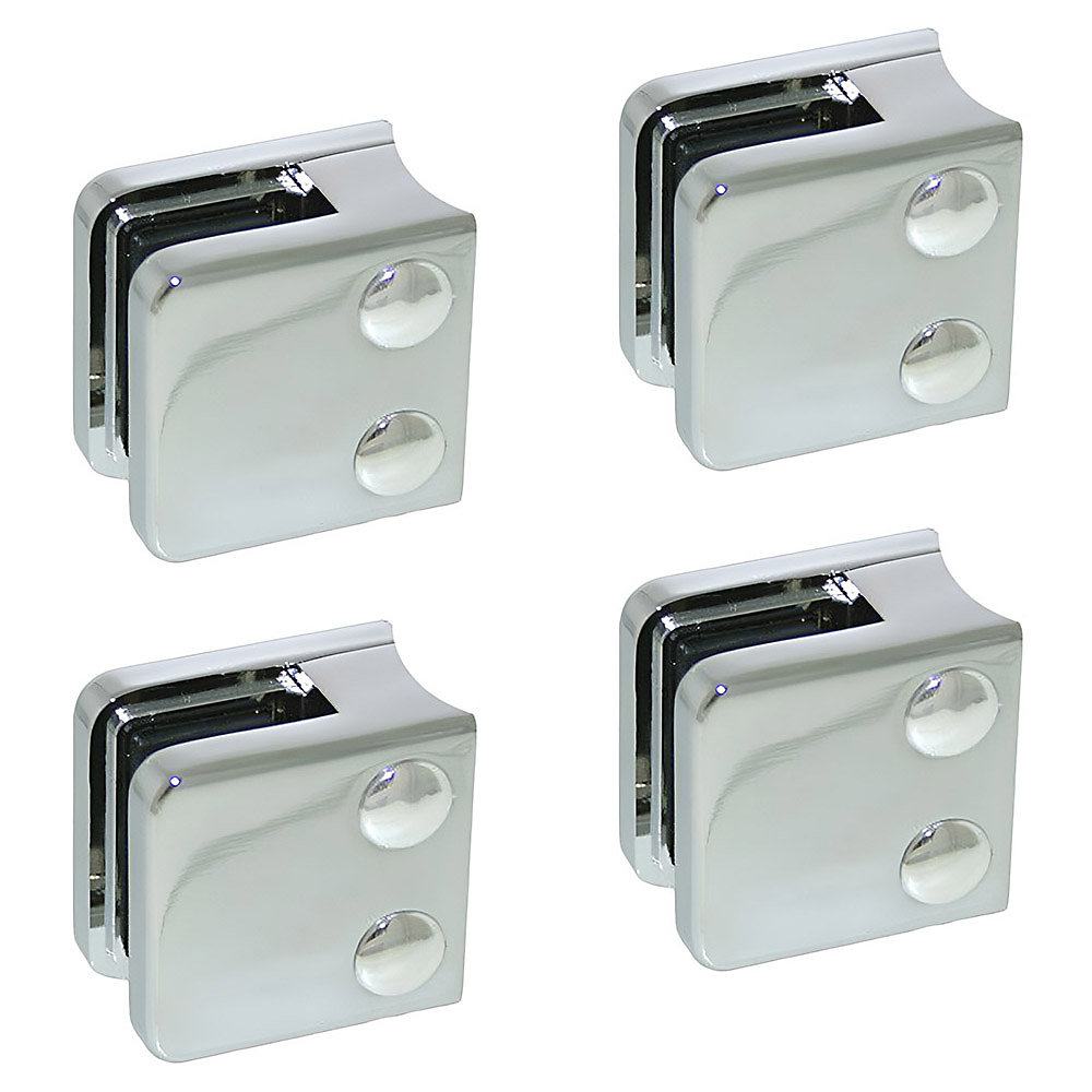 4 x Pince à verre pour tube diam. 42 – 4 modèle 01, Ep. verre 10 mm, Zamak chromé brillant