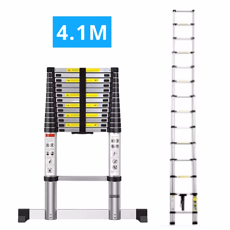 Echelle télescopique aluminium 14 marches H 4 – 1m avec barre stabilisatrice
