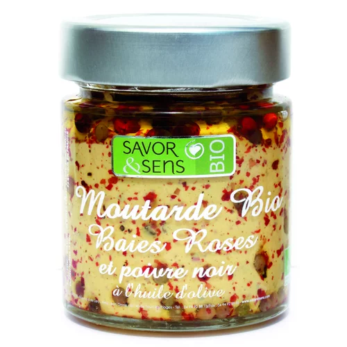 Moutarde bio aux baies roses et poivre noir 130 g