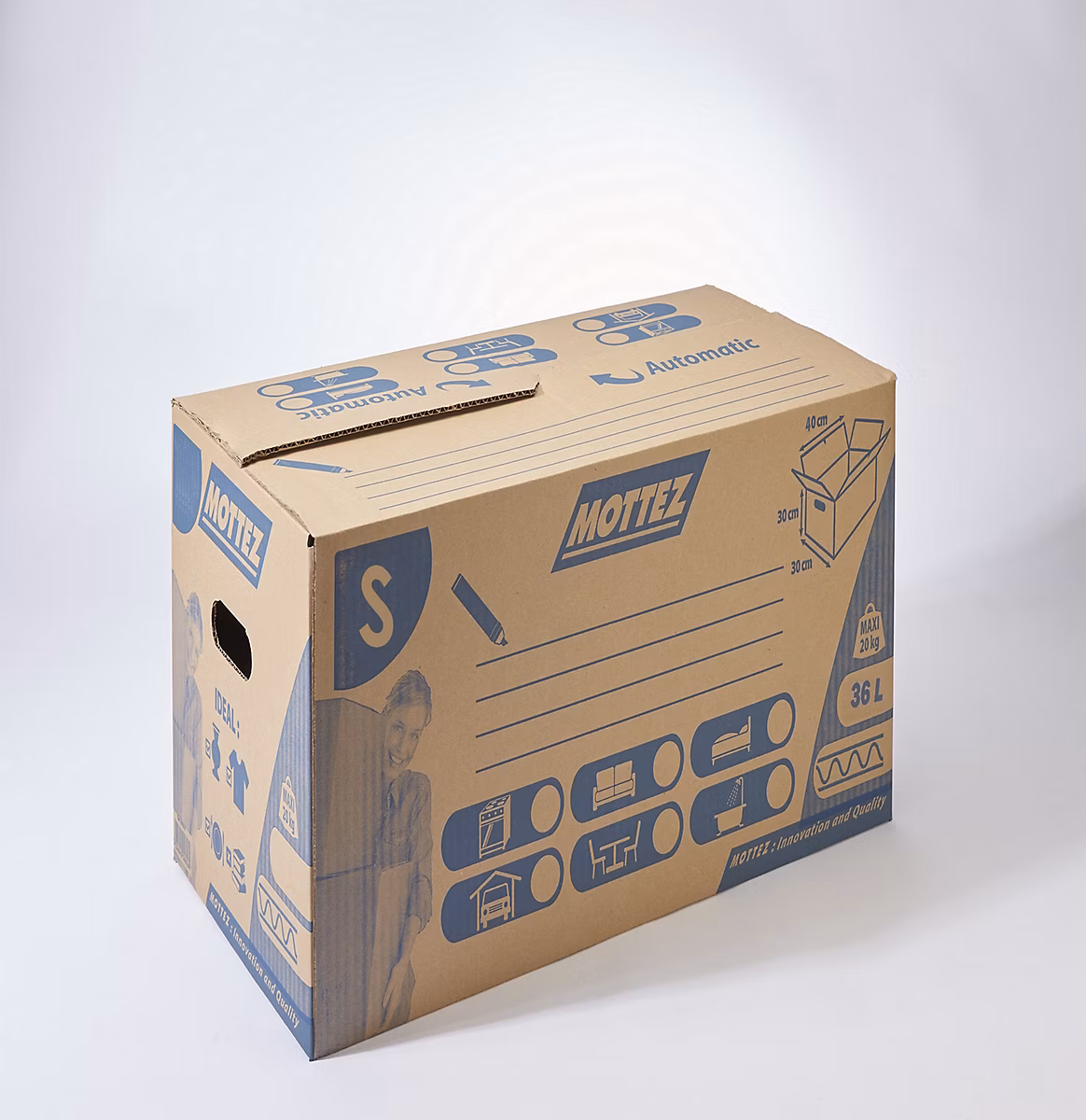 20 Cartons de déménagement avec poignées 20kg Mottez H.30 x l.40 cm – capacité 36L