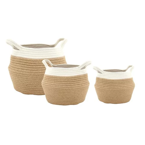Corbeille ronde à anses en corde de coton naturel/blanc grand modèle - Ø 30 x H 24 cm