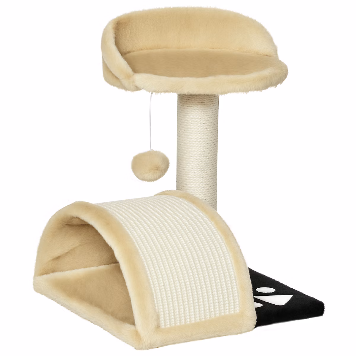 Arbre à chat griffoir grattoir design jeu boule suspendue + plateforme peluche sisal naturel beige – Réf. HOTKOQMJH7575912759