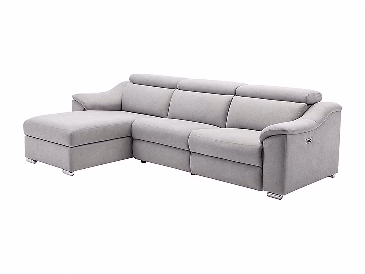 Canapé d'angle relax électrique en tissu gris clair PEDRERA – Angle gauche