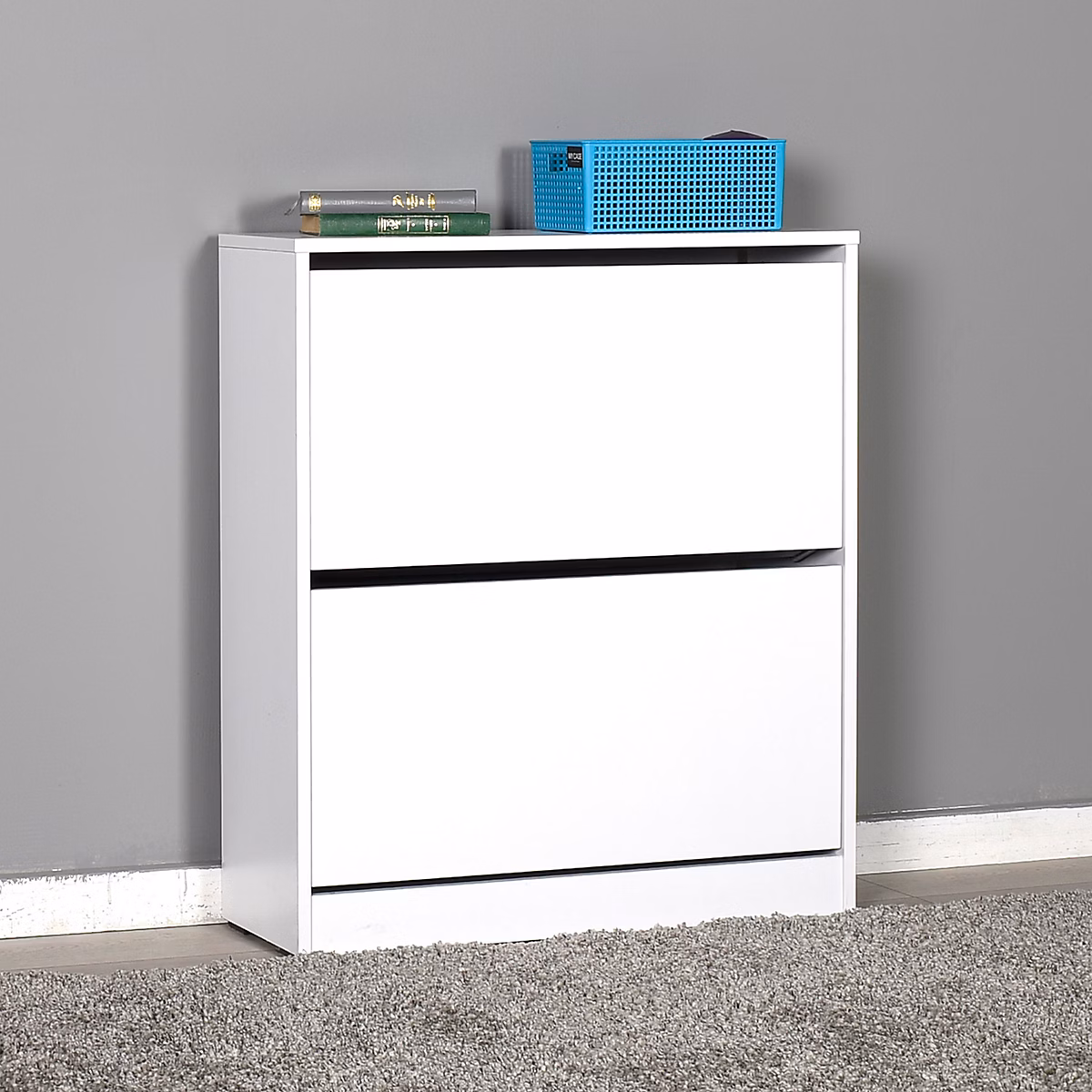 Commode à chaussures de 2 abattants coloris Blanc – longueur 73 x profondeur 26 x hauteur 84 cm