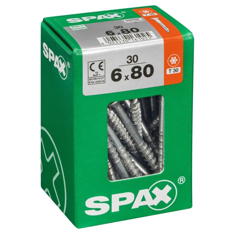 CENTRALE BRICO Lot de 30 vis acier tête fraisée torx SPAX, Diam.6 mm x L.80 mm – Matériel de jardin