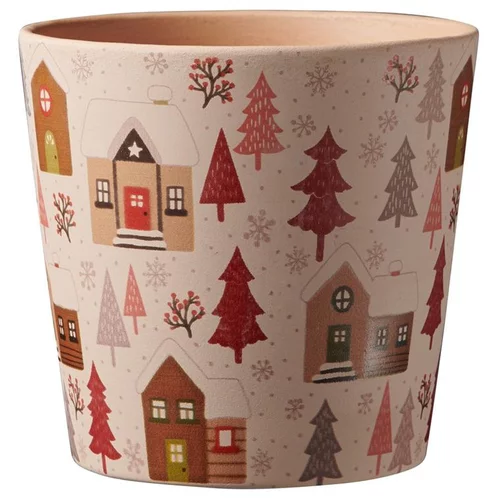 Cache-pot en céramique orangé à motifs Dallas Winter Village - Ø 14 x H 13 cm