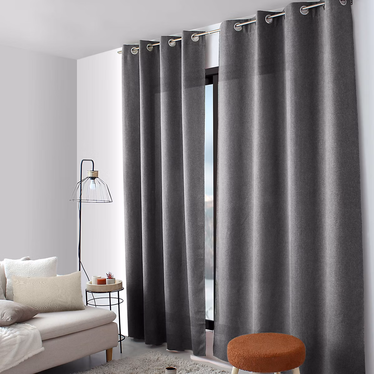 2 rideaux à œillets – 140 × 240cm | velours chenillé tramé | collection lagarta | CMADECO | Anthracite