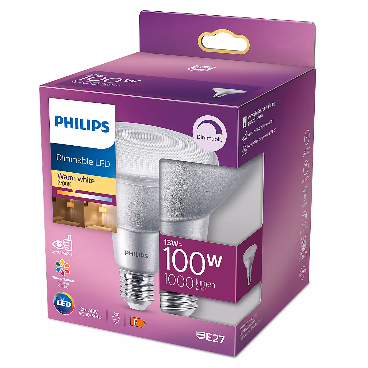 Ampoule LED E27 spot réflecteur 1000 lm blanc chaud dimmable 13W Philips | Ampoule