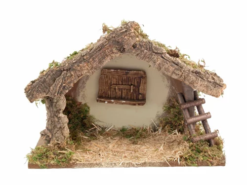 Crèche avec fenêtre et échelle - 36 cm