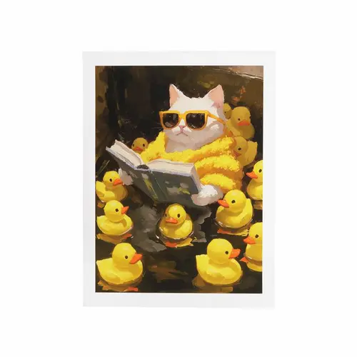 Affiche chat dans son bain avec canards - 30 x 40 cm