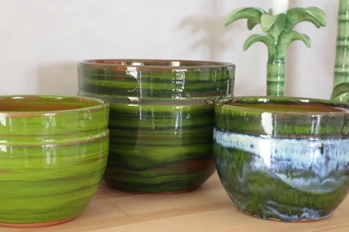 Pot en terre cuite émaillée vert forêt Les Poteries d'Albi Austral - Ø 16 x H 13 cm