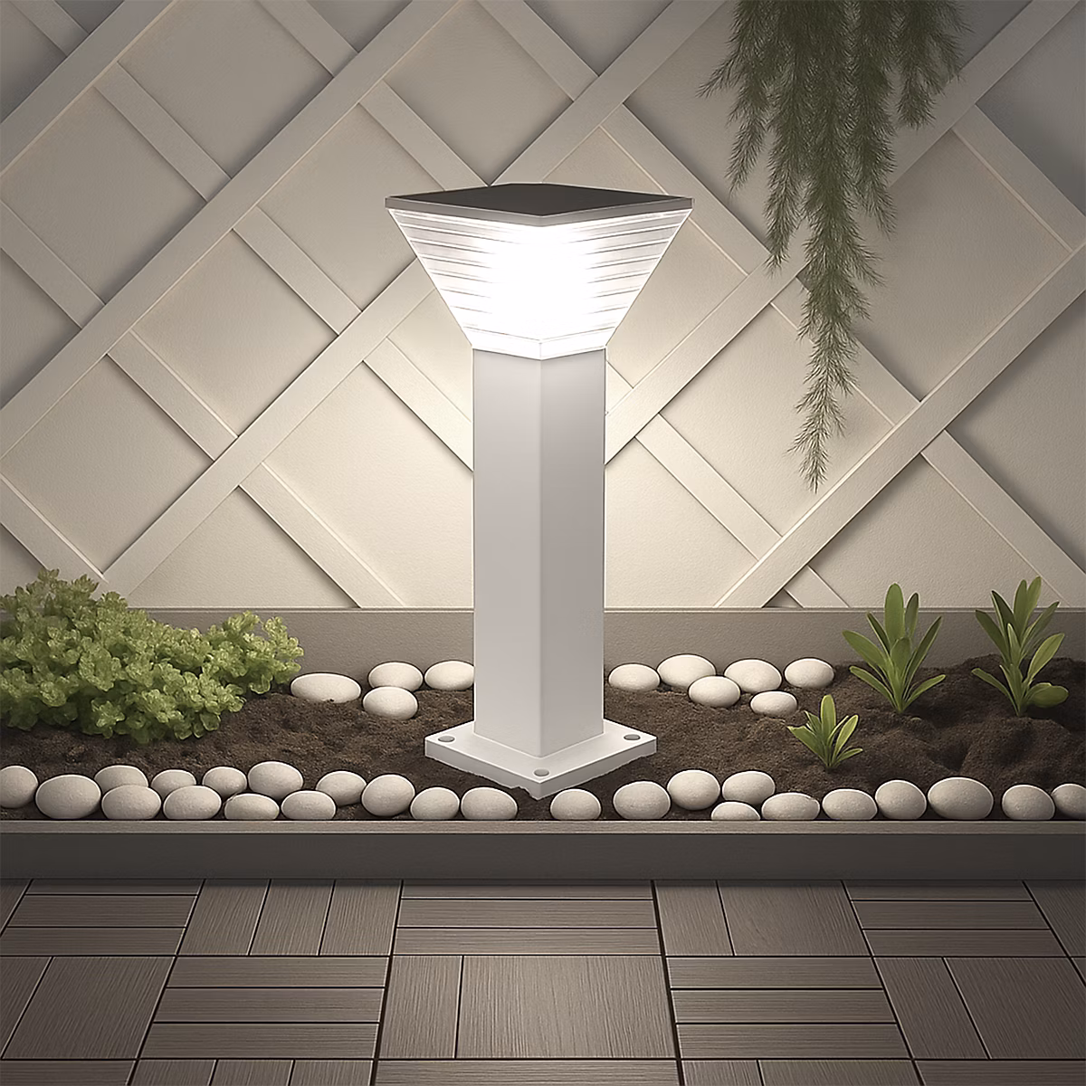 Borne Solaire Carrée Blanche 80CM – Pour Cour, Terrasse, Allée, Groupe DDC