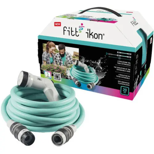 Tuyau extensible bleu aquamarine avec accessoires et pistolet multijet Fitt Ikon - 20 m