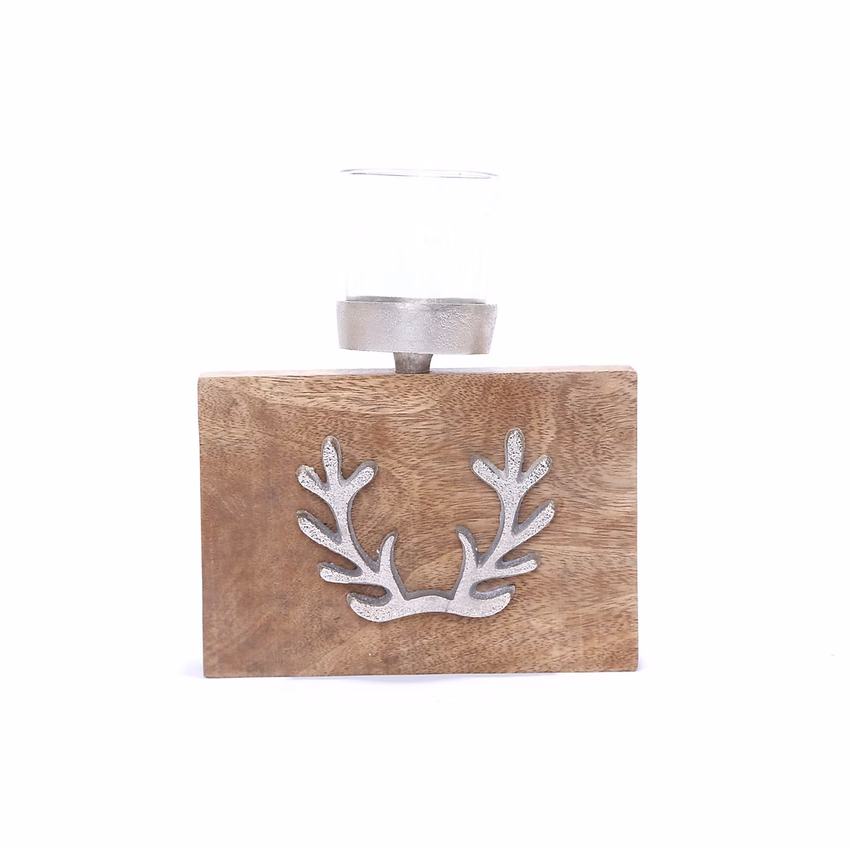 Bougeoir 1 bougie avec support renne en bois grand modèle Marron – L. 15 x l. 15 x H. 19 cm