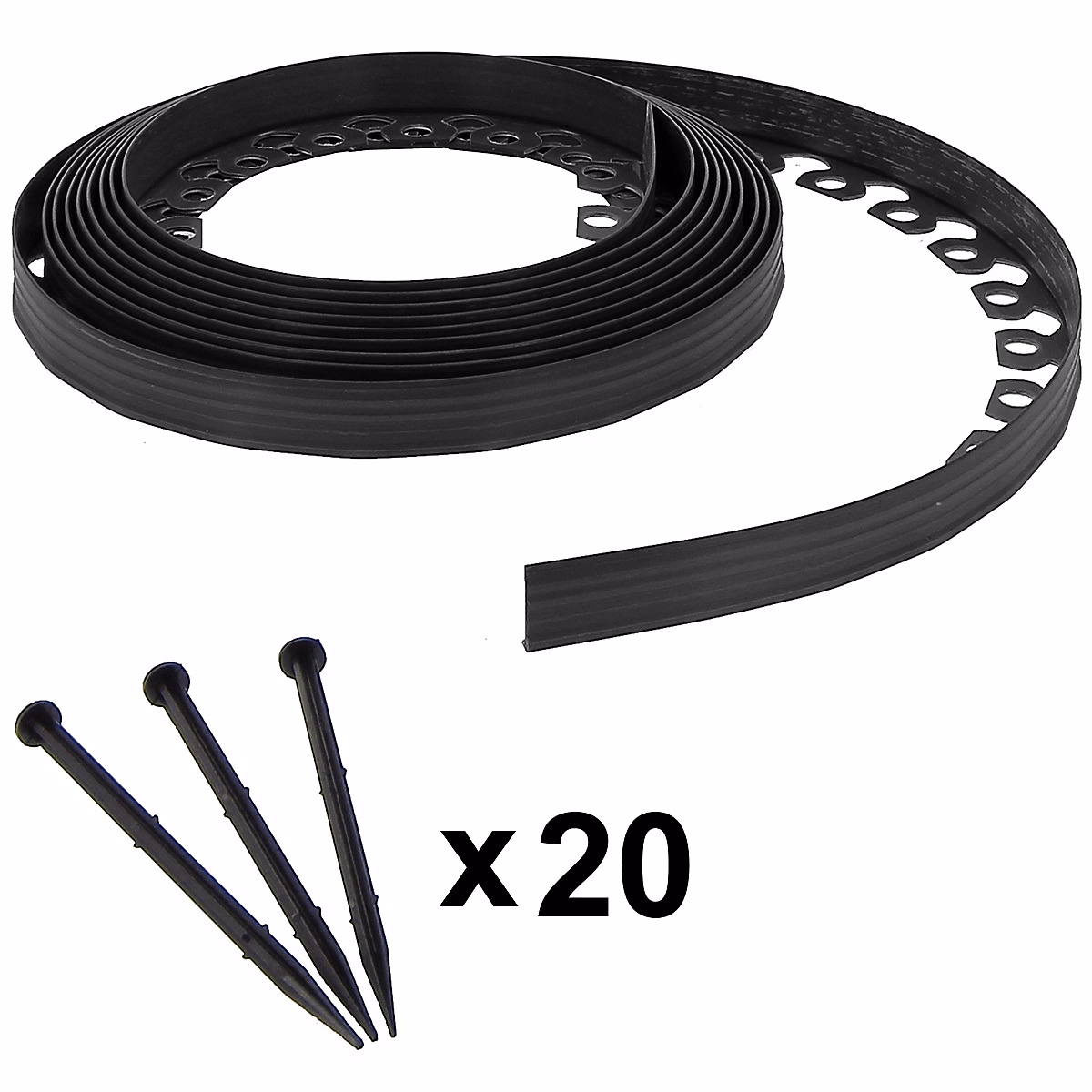 Bordure de jardin flexible noire – 3 | 8 cm x 10 mètres avec 20 piquets d'ancrage | GT GARDEN