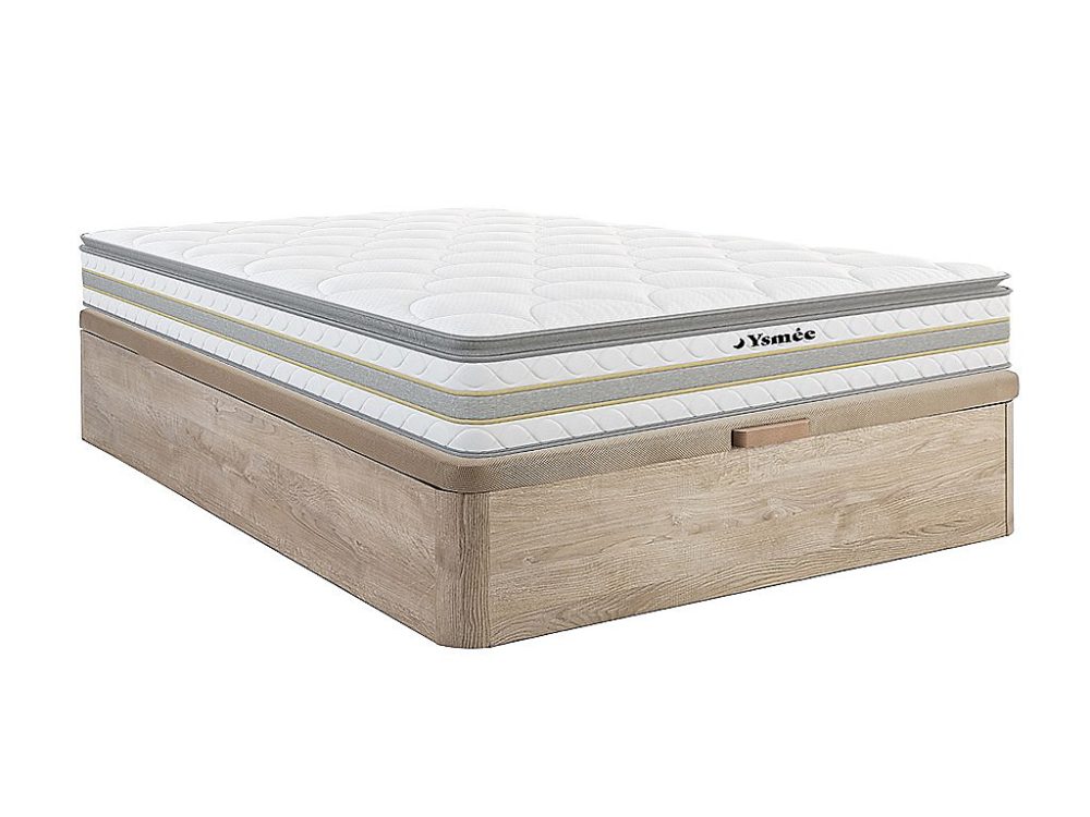 Ensemble 140 × 190 cm sommier coffre naturel clair + matelas ressorts ensachés et surmatelas intégré ép.29cm – CANTERBURY de YSMÉE