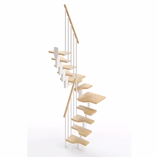 Escalier 2 quart tournant 9 marches – Hauteur à franchir de 2.01 à 2.37m, Largeur 61cm, Couleur naturel et blanc