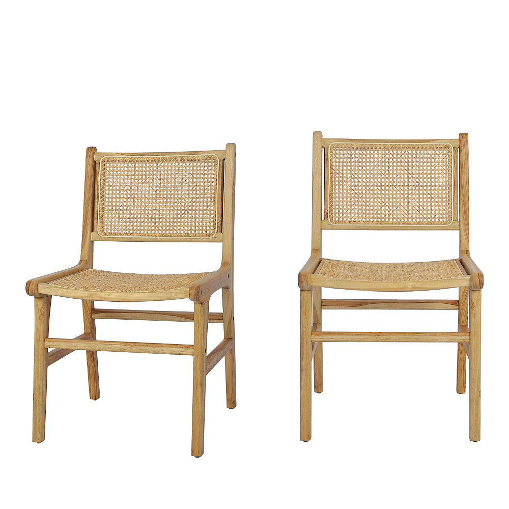 Basuki – Lot de 2 chaises en teck et cannage, Bois clair