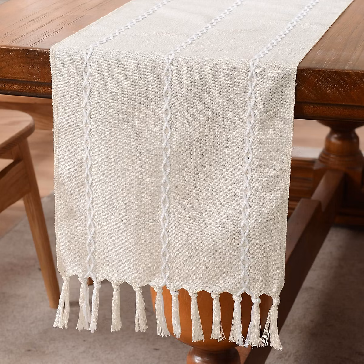 Chemin de table bohème 33 × 120 cm ivoire