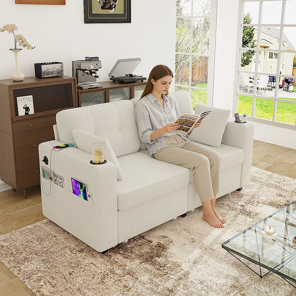 Canapé deux places | avec rangement – USB – porte – gobelets – poches latérales – pour salon – appartement – coin lecture