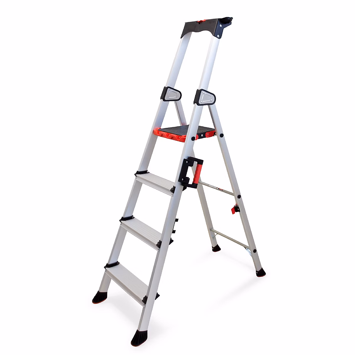 Escabeau Pro 4 Marches – Hauteur Travail 2 | 98M | Aluminium Robuste | Marchepied Pliable | Poignée de Transport & Porte | outils ABS