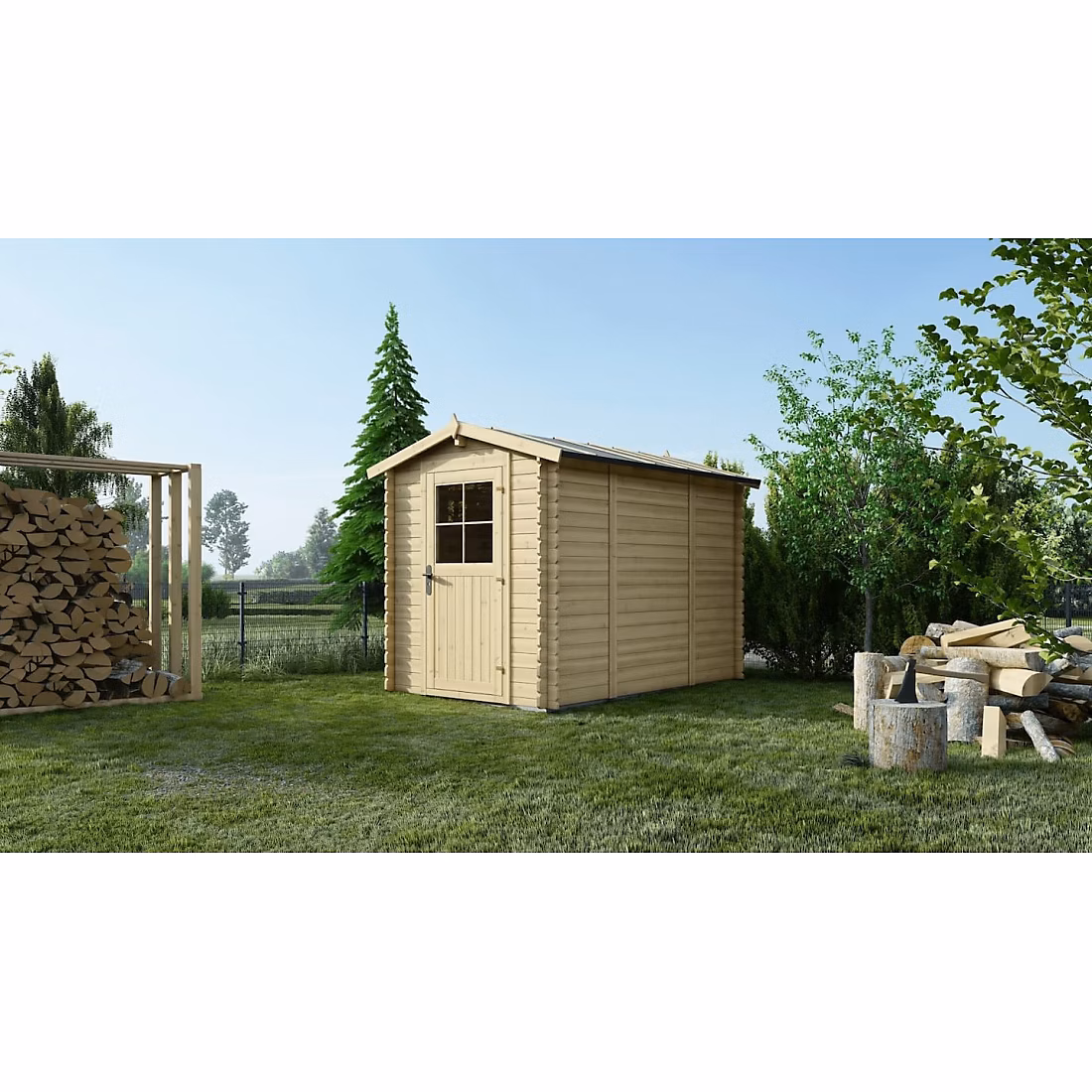 Abri de jardin en bois – 5.7m2, 1.9 × 3m, Ep. 28mm, Couleur: naturel, DOM662