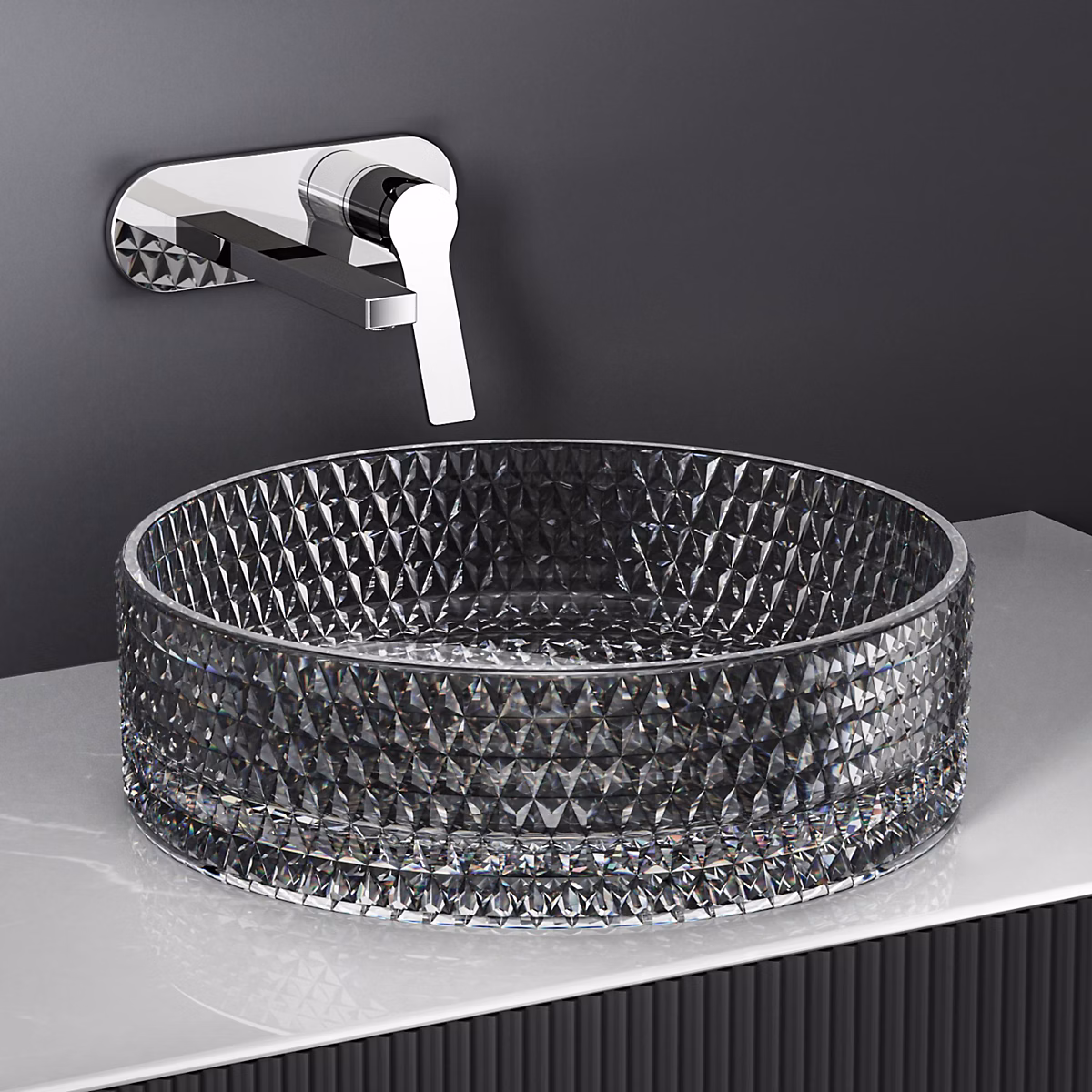 EMKE Vasque à Poser Ronde – 360 × 360 × 112 mm, Lavabo en Verre Noir, Design Montage sur Comptoir