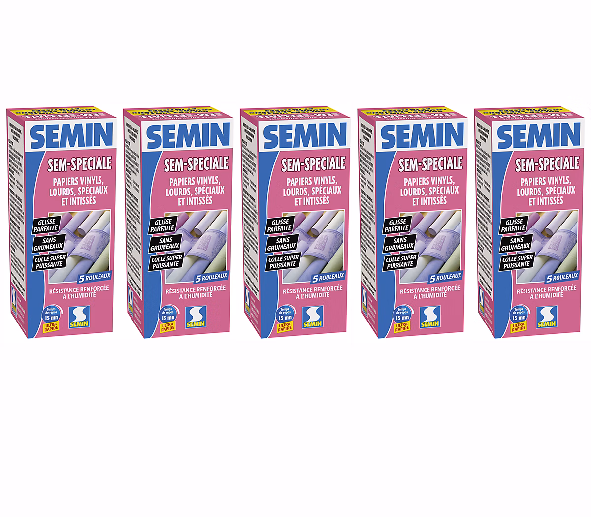 Colle en Poudre pour Papiers Peints Sem | Spéciale Semin – Vinyls – Lourds – Spéciaux et Intissés – Intérieur – Boite 200 g (lot de 5)