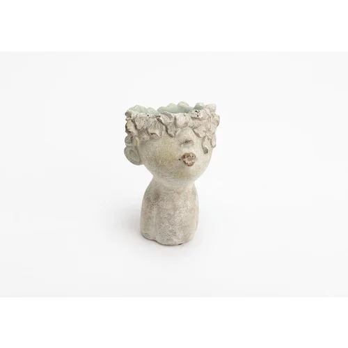 Vase enfant et fleurs en ciment gris petit modèle - 12 x 18 x 11,5 cm