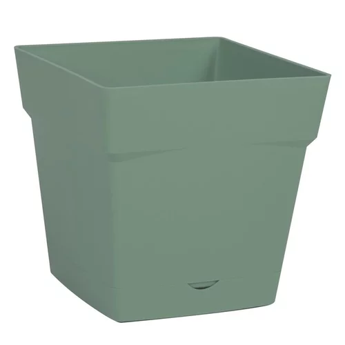 Pot carré vert laurier avec soucoupe clipsée Eda - 17,4 x 17,4 x 17 cm