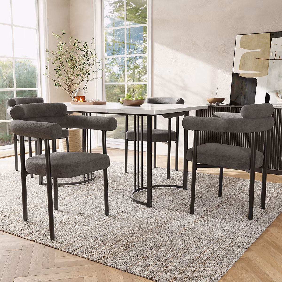Chaises de Salle à Manger – Chaises Modernes avec Dossier Haut et Pieds Métalliques, Flanelle, Gris Foncé, lot de 2