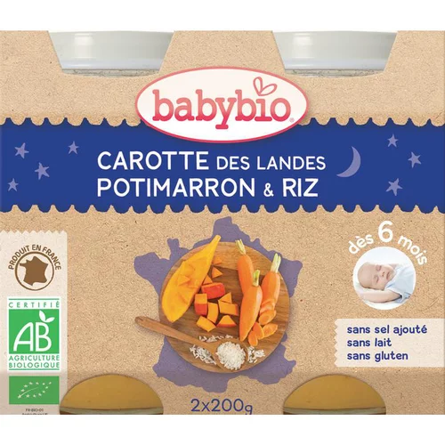 Pots de Carotte potimarron et riz bonne nuit Babybio 2 x 200 g