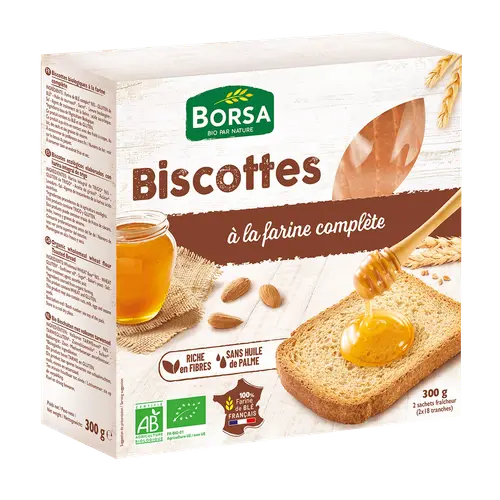 Biscottes à la farine complètes bio - 300 gr