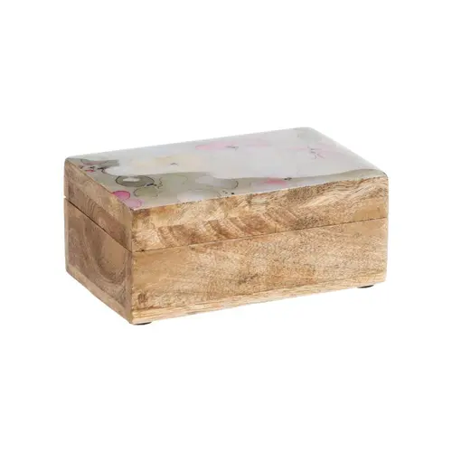 Boîte en bois de manguier à décor floral pêche grand modèle - 20 x 15 x 10 cm