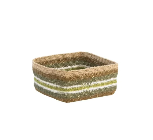 Corbeille de rangement carrée lignes coloris multicolore en osier - 22 x 22 x 10 cm