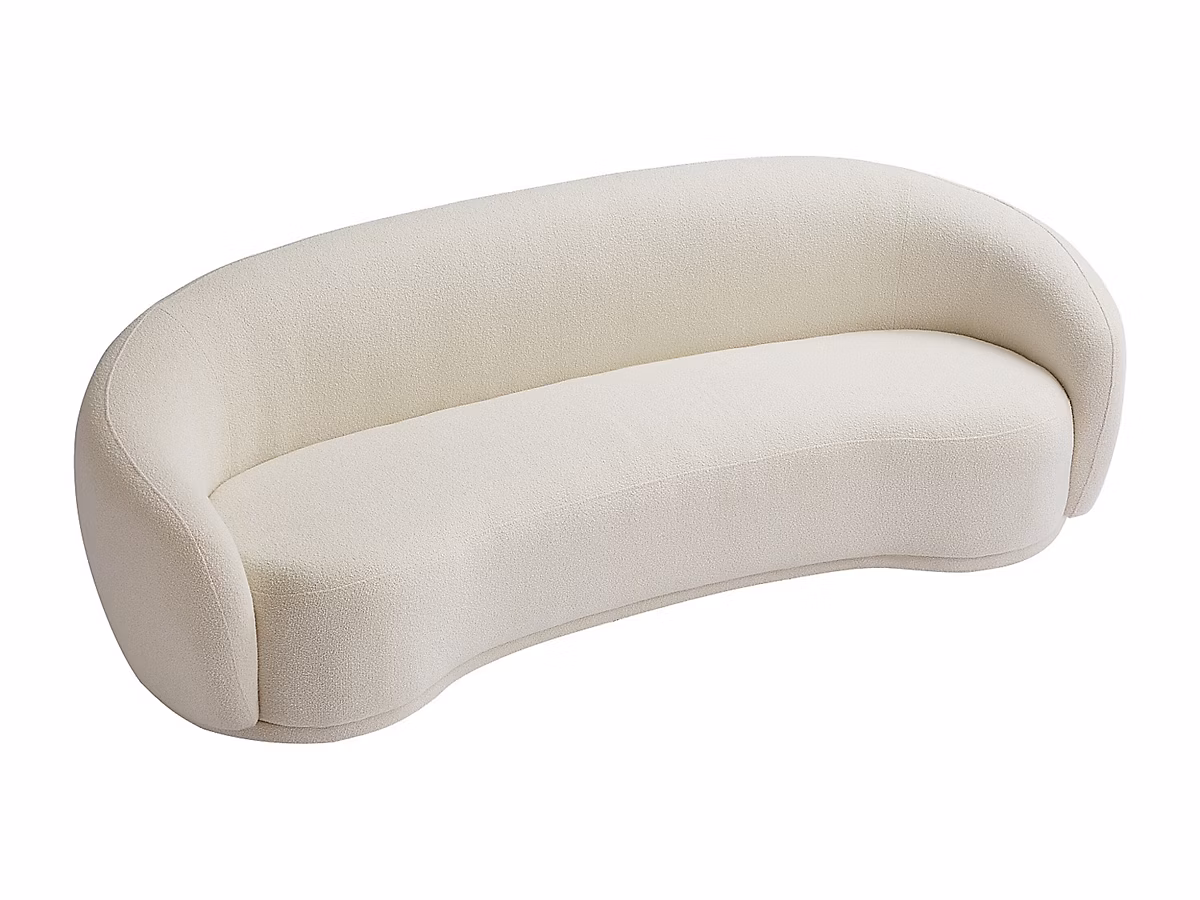 Canapé 3 places en tissu bouclette blanc ivoire BOVANA – Réf. YXYBZVUKY6091433120