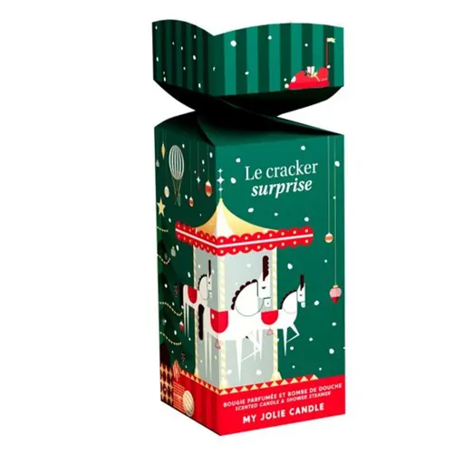 Cracker surprise bougie et bombe de douche senteur sapin My Jolie Candle Noël 2025 – 5,7 x 5,7 x 7 cm