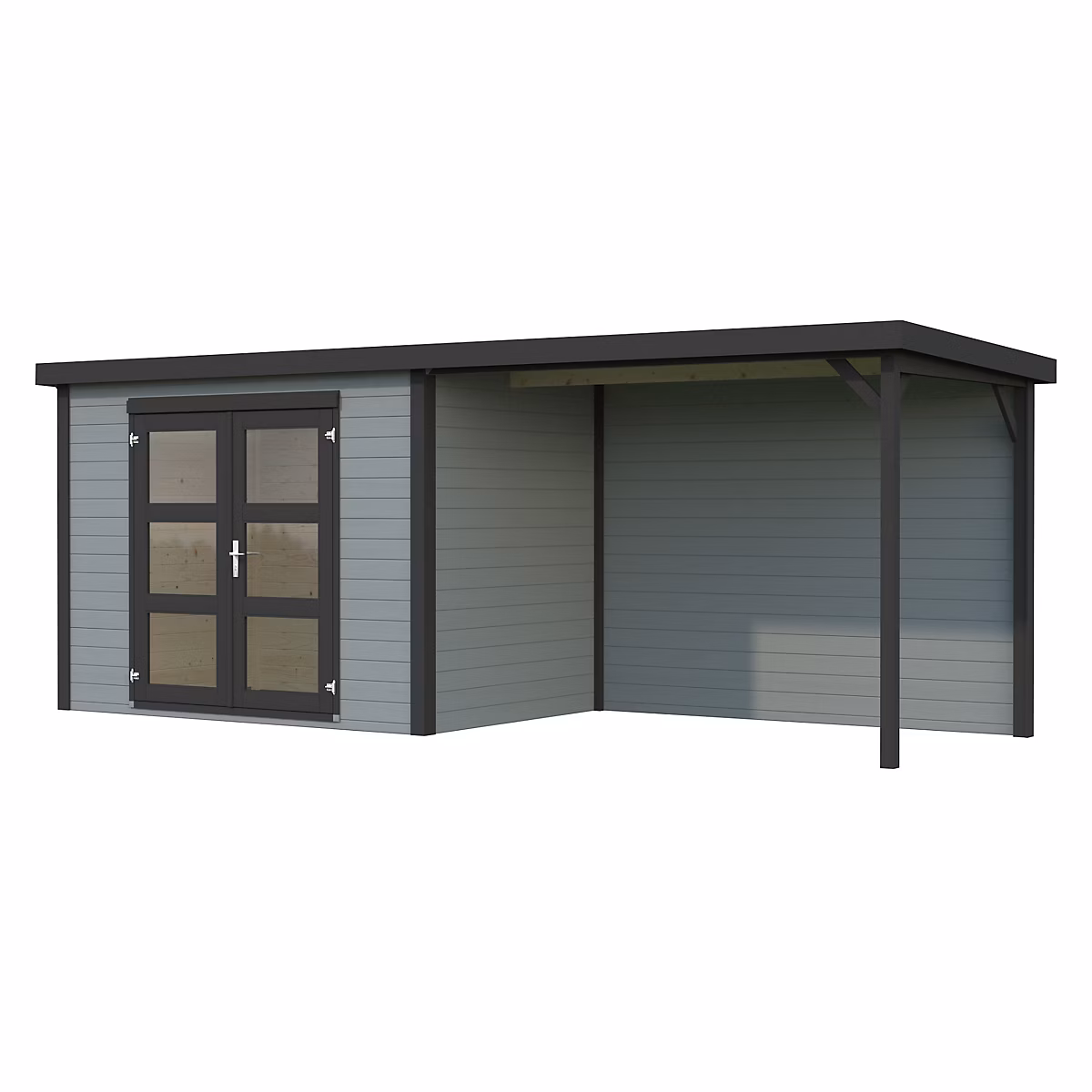 Abri de jardin bois White Wood Olivia avec pergola peint gris Ep.19 mm surface extérieure totale 12m² | Abri de jardin