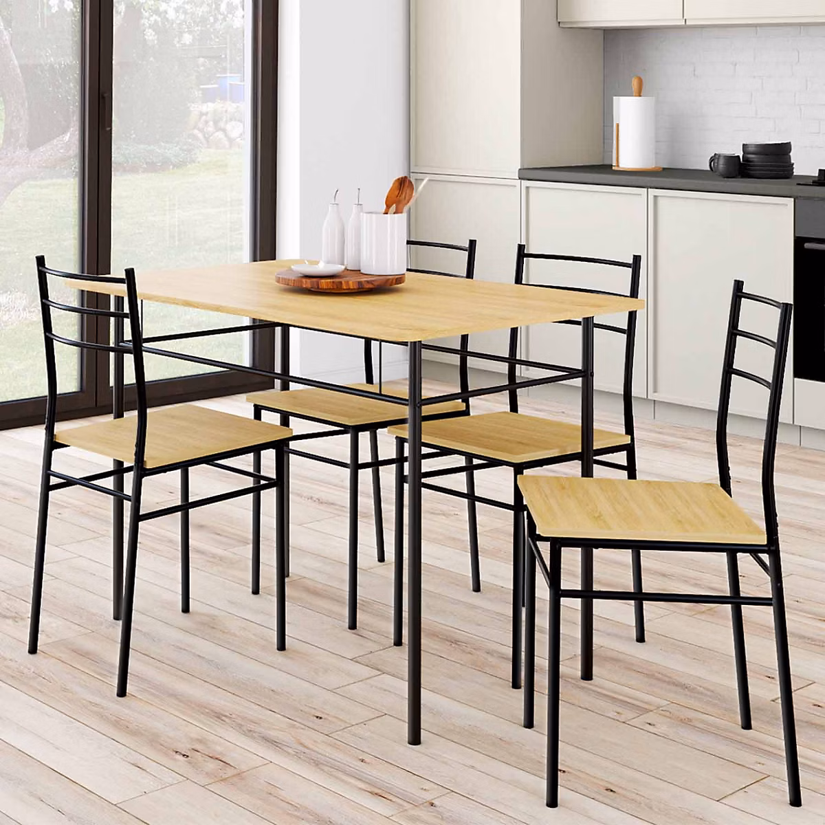 Ensemble table et chaise – Ensemble table ANGIE 4 personnes + 4 chaises bois et métal noir