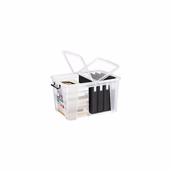 Boîte de rangement – Caisse transparente avec couvercle clipsable et poignées 40 l