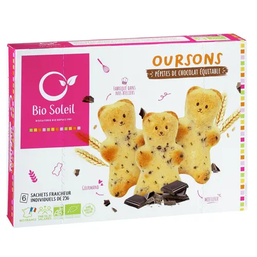 Oursons aux pépites de chocolat équitable en 6 sachets individuels Priméal - 150 g