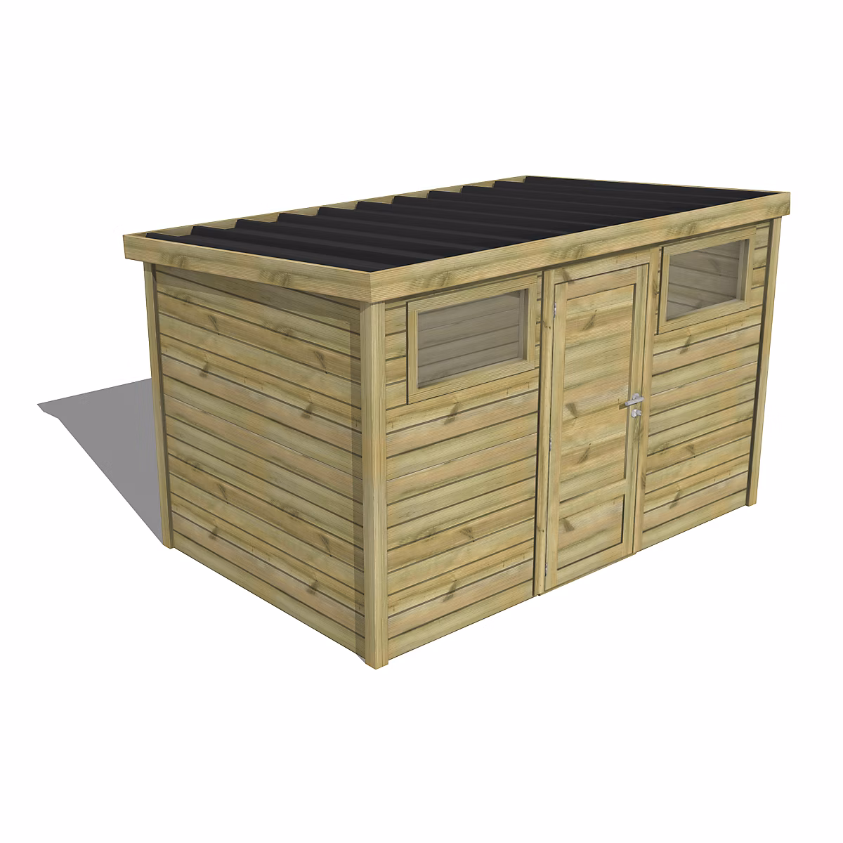 ABRI DE JARDIN bois Pin traité autoclave 27mm – Essentiel, 3, 44 × 2,14m / 7,4m2, Bac acier, Abri Français