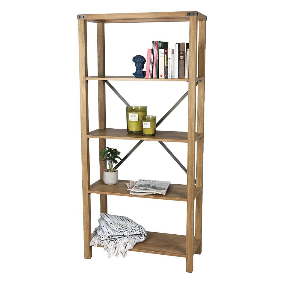 Bibliothèque de bureau avec croisillons en métal collection BELVINA Dimensions 76 × 35 × 163 cm