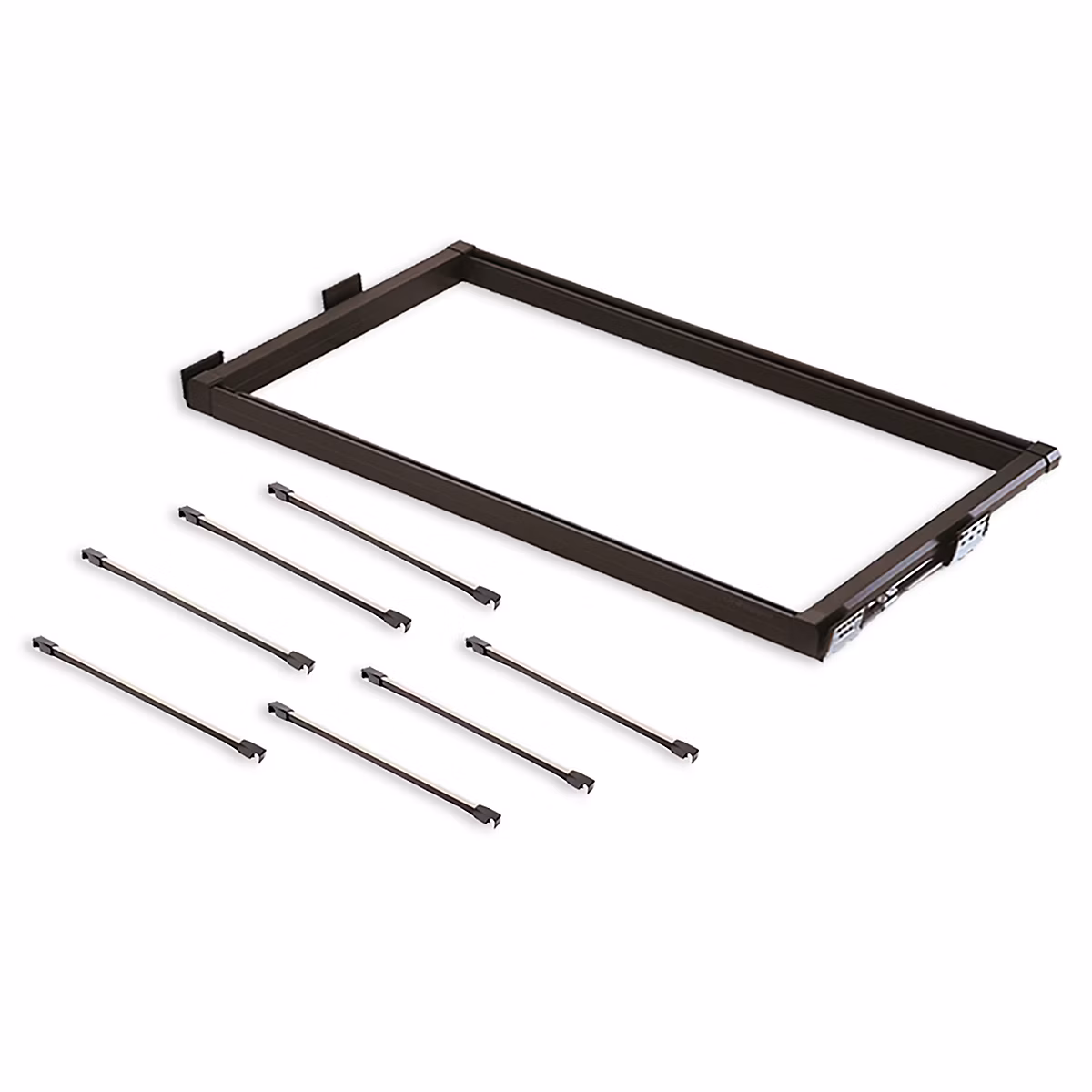 Emuca Kit de 7 tringles à pantalon et cadre de roulement pour armoires Moka – fermeture souple | réglable | module 900mm | Aluminium