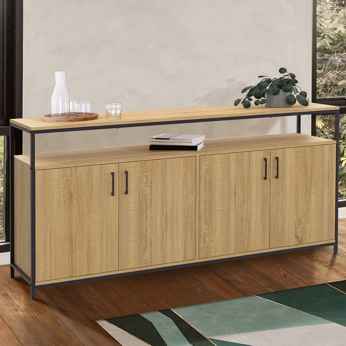 Buffet 160 cm DETROIT 4 portes bois et noir design industriel – Réf. JCUGQPZMQ0685050750