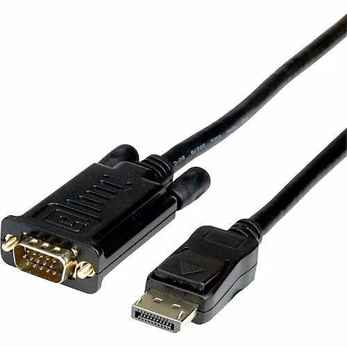 Câble adaptateur DisplayPort mâle vers VGA – noir, fiches coudées, câble rond H05VV-F 3G 1,5 mm², usage TV écran, 1 pièce.
