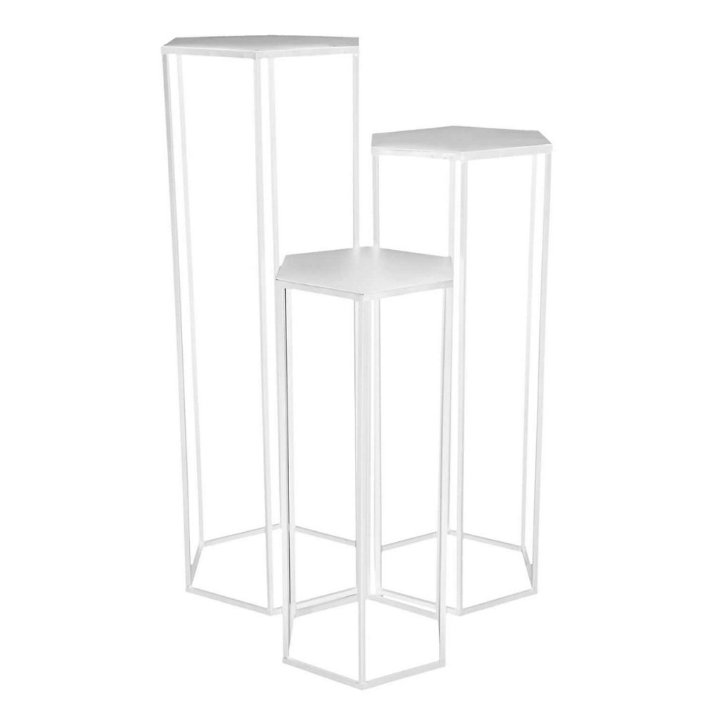Ensemble de 3 sellettes gigognes en métal Blanc – L. 35 x l. 30 x H. 90 cm | THÉO