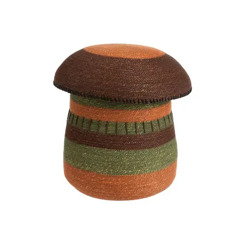 Panière forme champignon en osier tressé marron, vert, terracotta avec couvercle - Ø 36 x H 37 cm