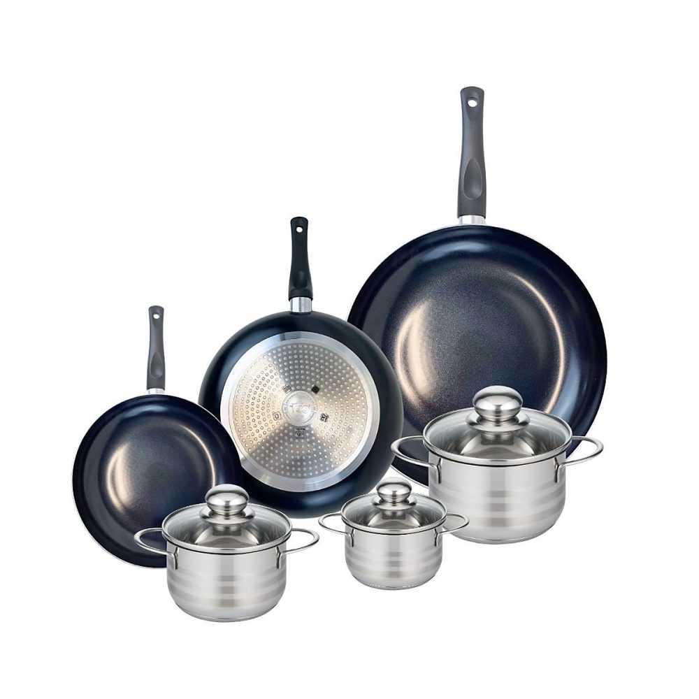 Ensemble de 3 Poêles de cuisson 20 – 24 et 32 cm et 3 faitouts 12, 14 et 16 cm Elo Prima Brillant